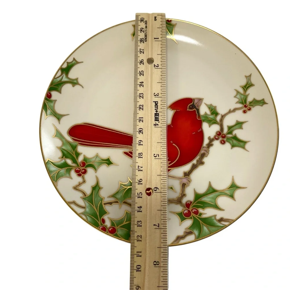 VINTAGE Set of 2 Fitz & Floyd Christmas Holly Cardinal Salad 245‎ Plate 7.5”